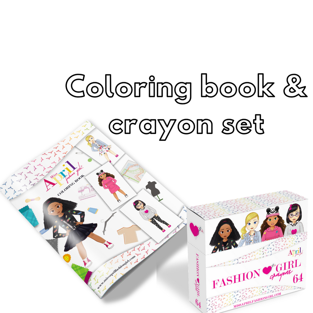 CRAYON & COLORING BOOK SET – MISS APRIL FASHION GIRL