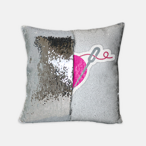 HEART AND NEEDLE sequin reversible pillow case