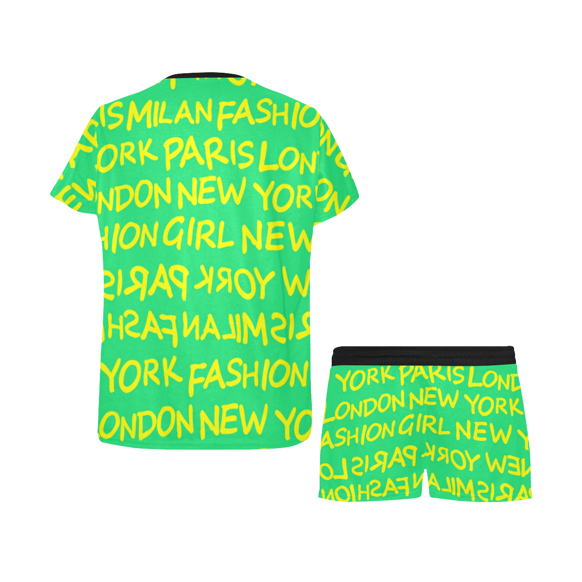 FASHION GIRL GRAFFITI GREEN PAJAMA SHORT SET