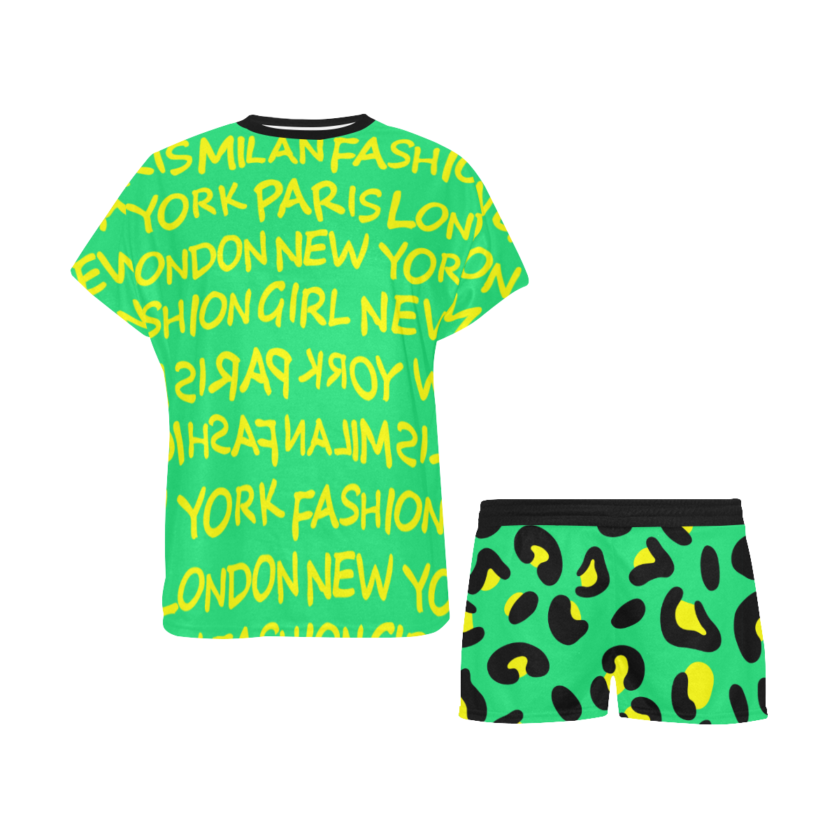 FASHION GIRL GRAFFITI GREEN PAJAMA SHORT SET