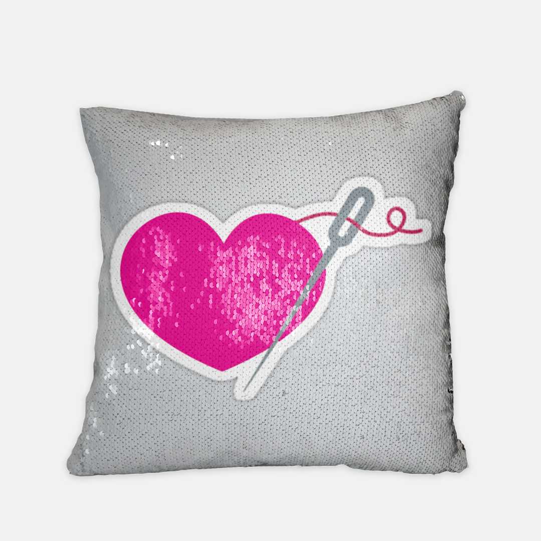 HEART AND NEEDLE sequin reversible pillow case