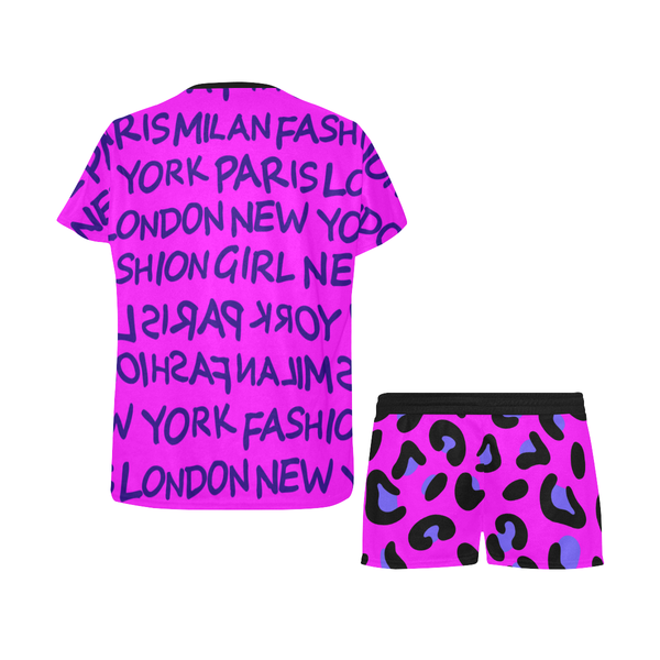 FASHION GIRL GRAFFITI PINK PAJAMA SHORT SET