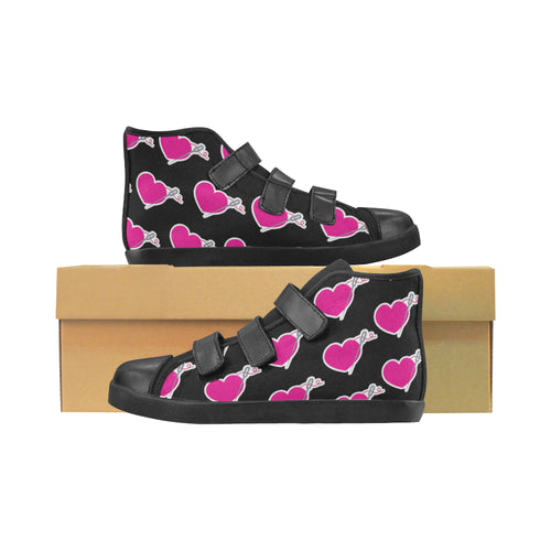 HEART AND NEEDLE BLACK VELCRO GIRLS' SNEAKERS