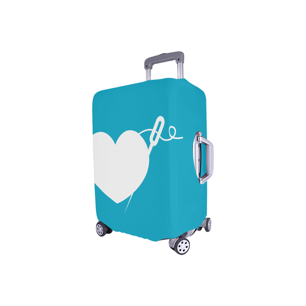 TEAL HEART AND NEEDLE LUGGAGE COVER - SMALL