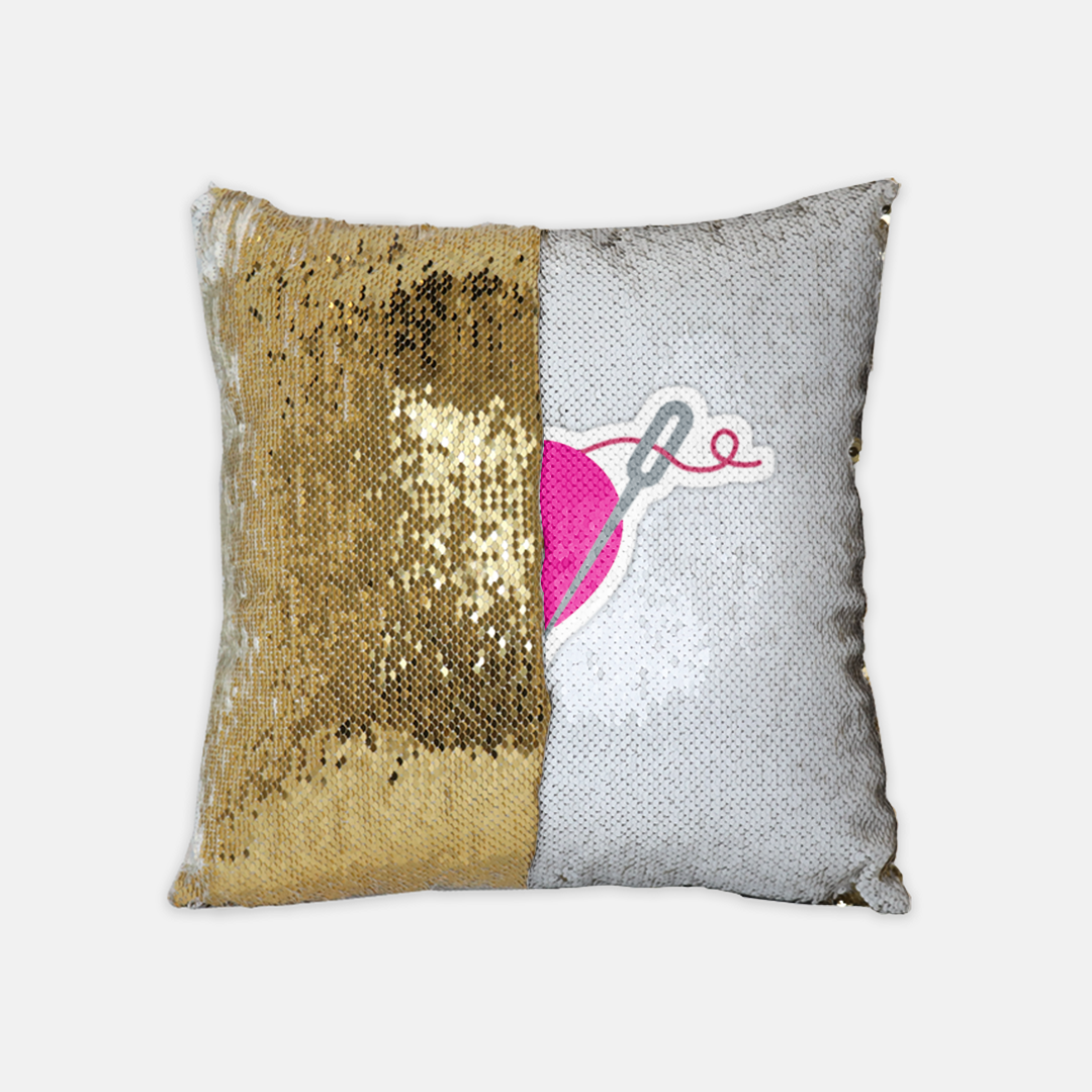 HEART AND NEEDLE sequin reversible pillow case