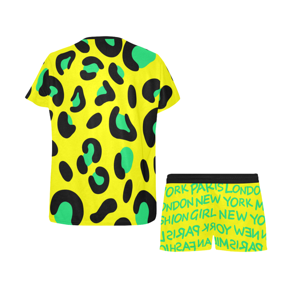 FASHION GIRL GRAFFITI YELLOW PAJAMA SHORT SET