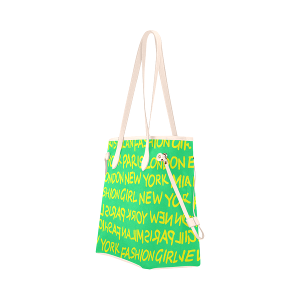 FASHION GIRL GRAFFITI NEVERFULL CANVAS TOTE BAG-GREEN