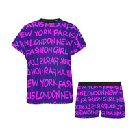 FASHION GIRL GRAFFITI PURPLE PAJAMA SHORT SET