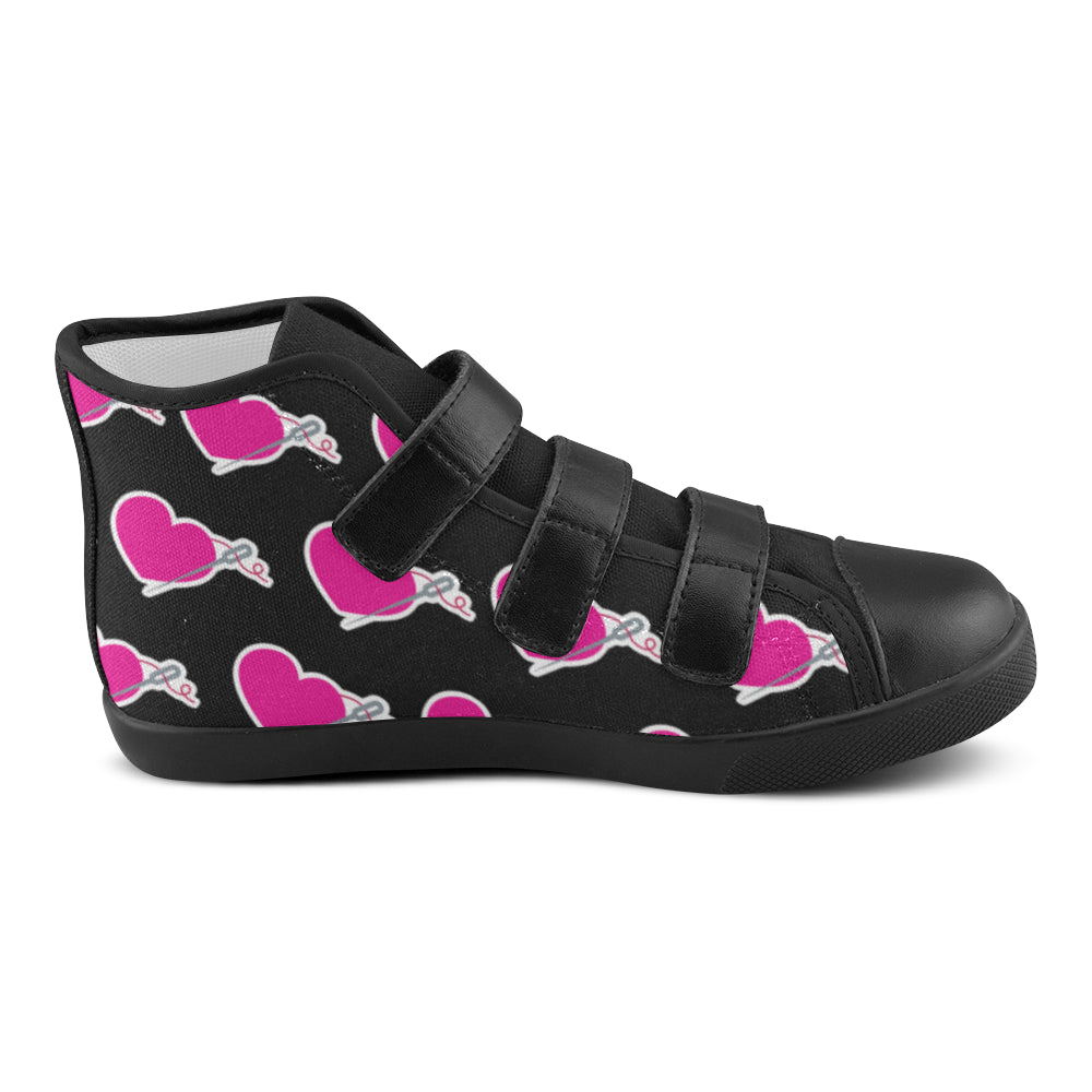 HEART AND NEEDLE BLACK VELCRO GIRLS' SNEAKERS