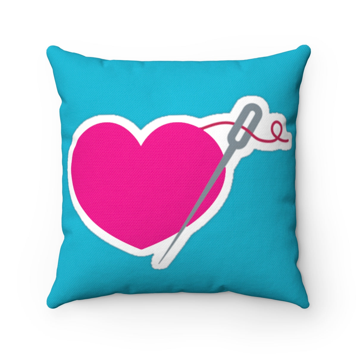 HEART AND NEEDLE Square Pillow Case (teal)