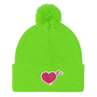 HEART AND NEEDLE POM POM BEANIE