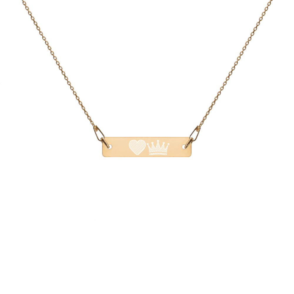 Engraved EMOJI Bar Chain Necklace- heart and crown