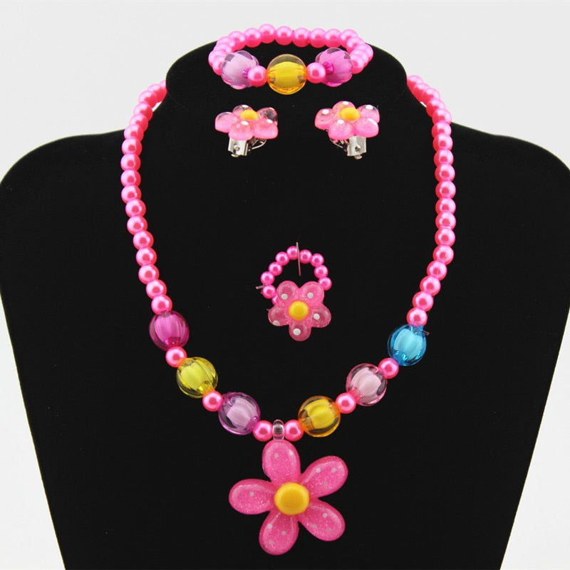 4pcs Flower Necklace, Bracelet, Ring and Earring Set