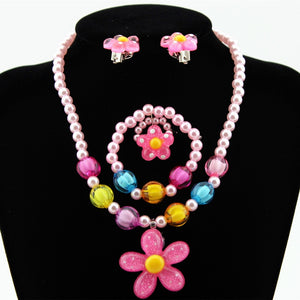 4pcs Flower Necklace, Bracelet, Ring and Earring Set