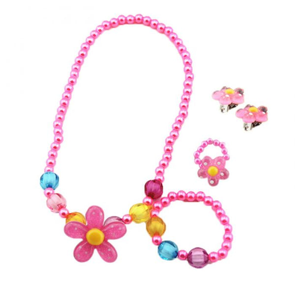 4pcs Flower Necklace, Bracelet, Ring and Earring Set